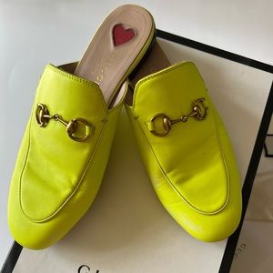 Gucci Princetown Fluo Neon Yellow Leather Slide Loafer Mule Slipper Flat 39, 9